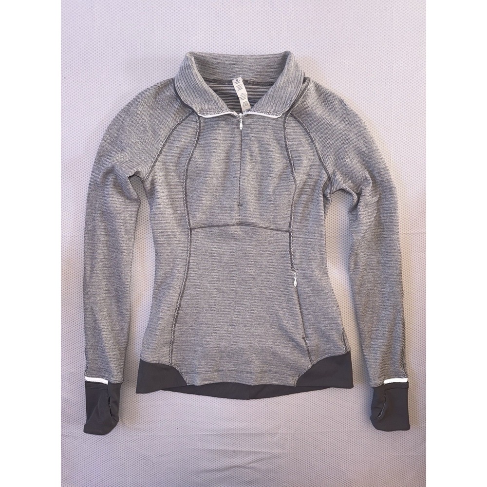 Lululemon Runderful 1/2 Zip Mini Check‎ Pique White Heathered Slate Size 4